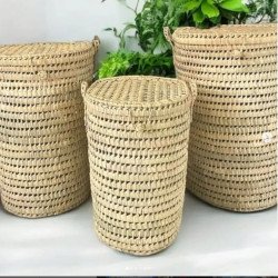 Paniers tressés en fibres naturelles avec couvercle