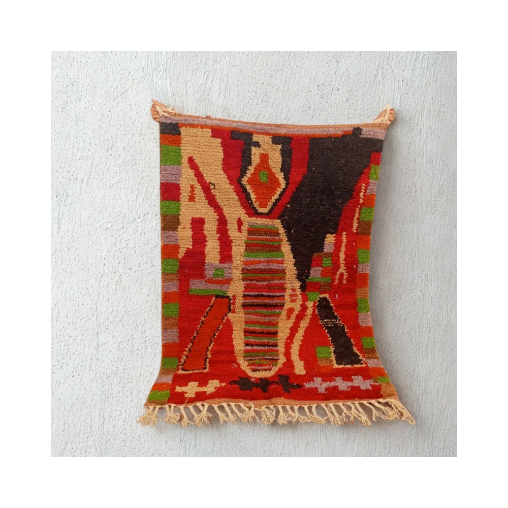 Tapis berbère  Composition abstraite en rouge et terre cuite