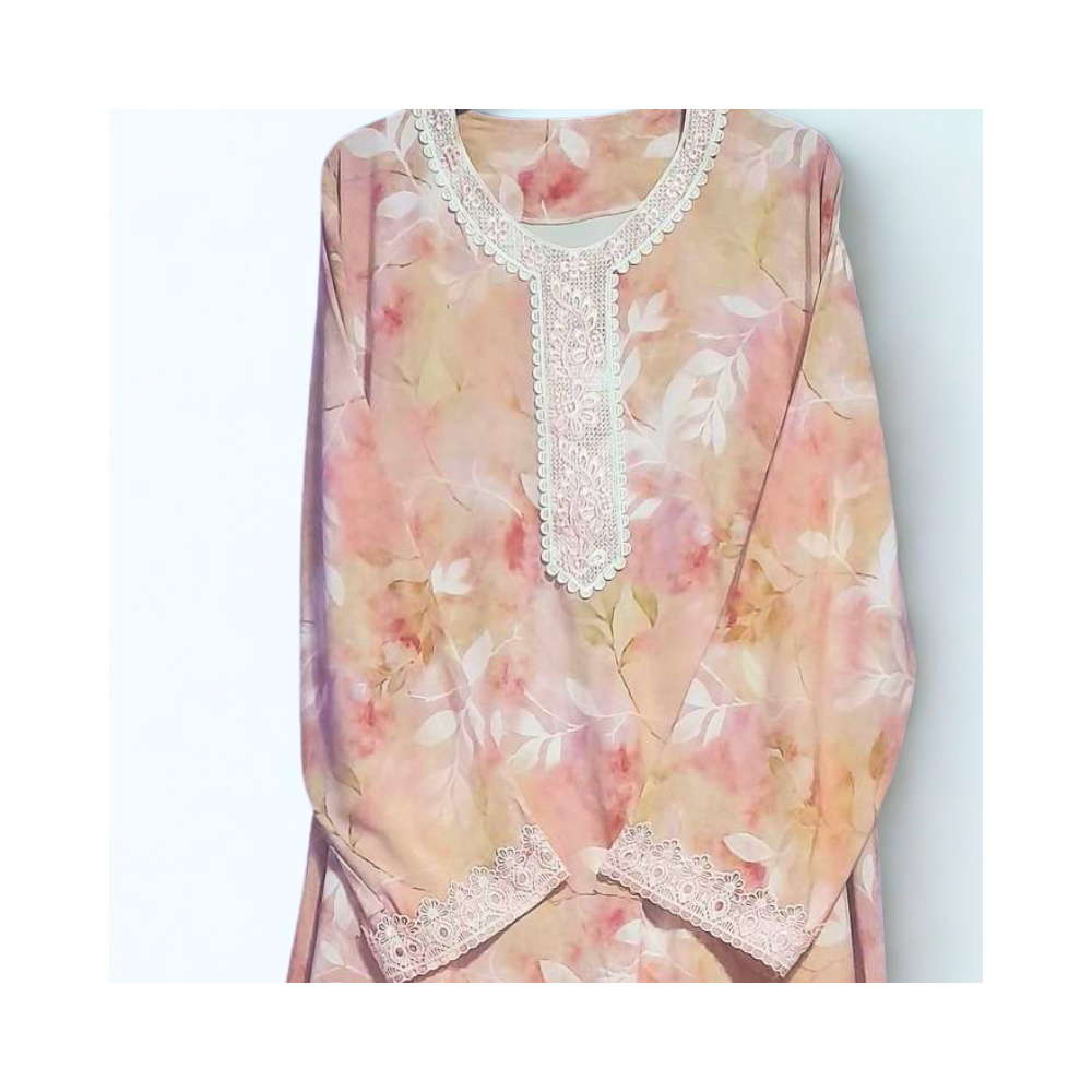 Caftan Floral Pastel Broderie Fine et Finition Dentelle