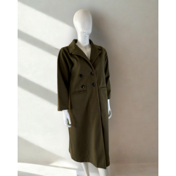 Manteau long en laine kaki à double boutonnage