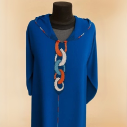 Jellaba Bleue à Broderie Multicolore