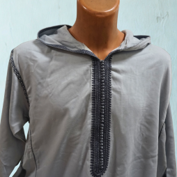 Djellaba Homme Grise Broderie Noire