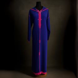 Jellaba Marocaine Traditionnelle Bleu Roi & Fuchsia