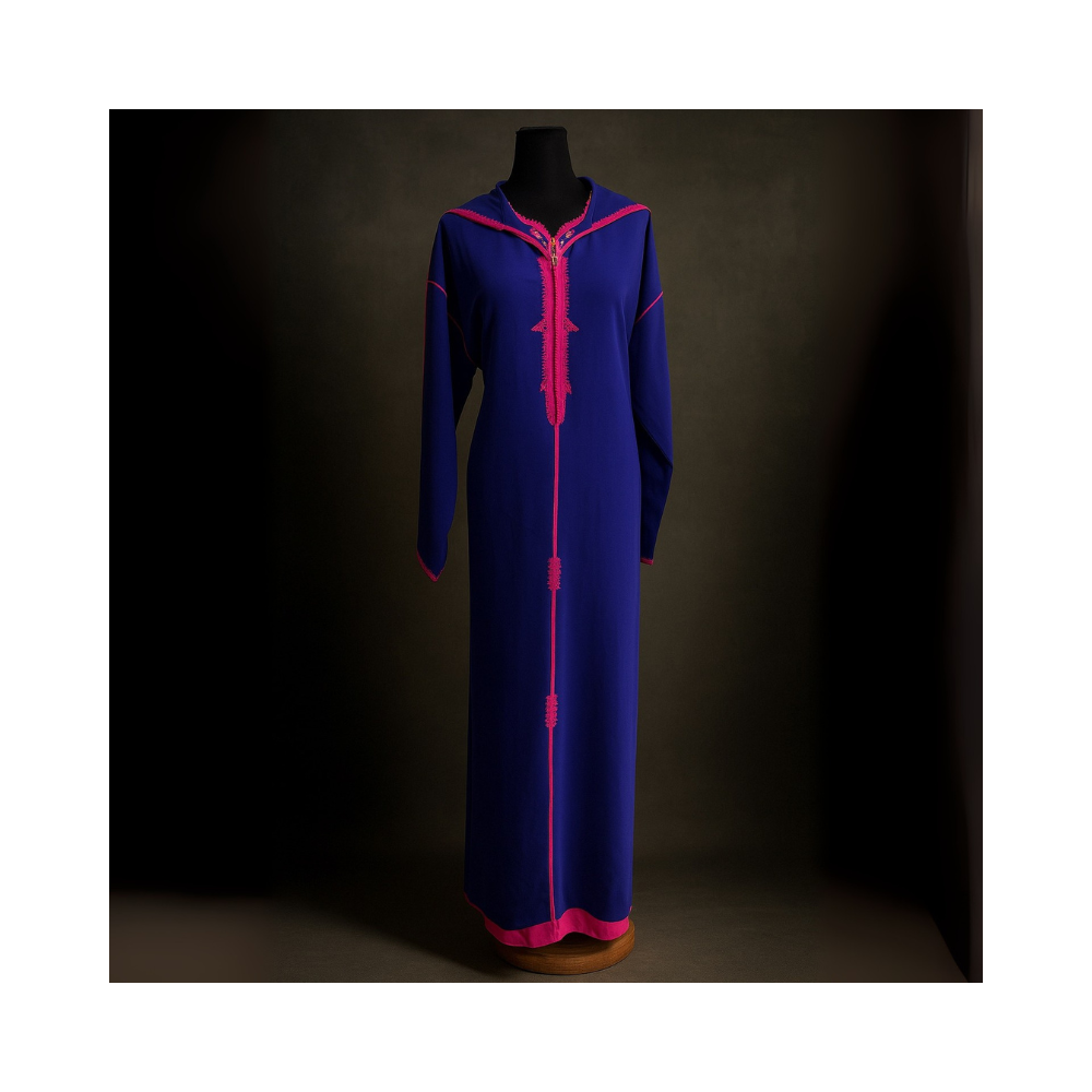 Jellaba Marocaine Traditionnelle Bleu Roi & Fuchsia