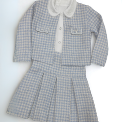 Ensemble tailleur fille – veste courte et jupe plissée bleu clair