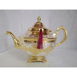 Magnifique Théière Marocaine Dorée et Argentée avec Pompe