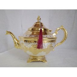 Magnifique Théière Marocaine Dorée et Argentée avec Pompe