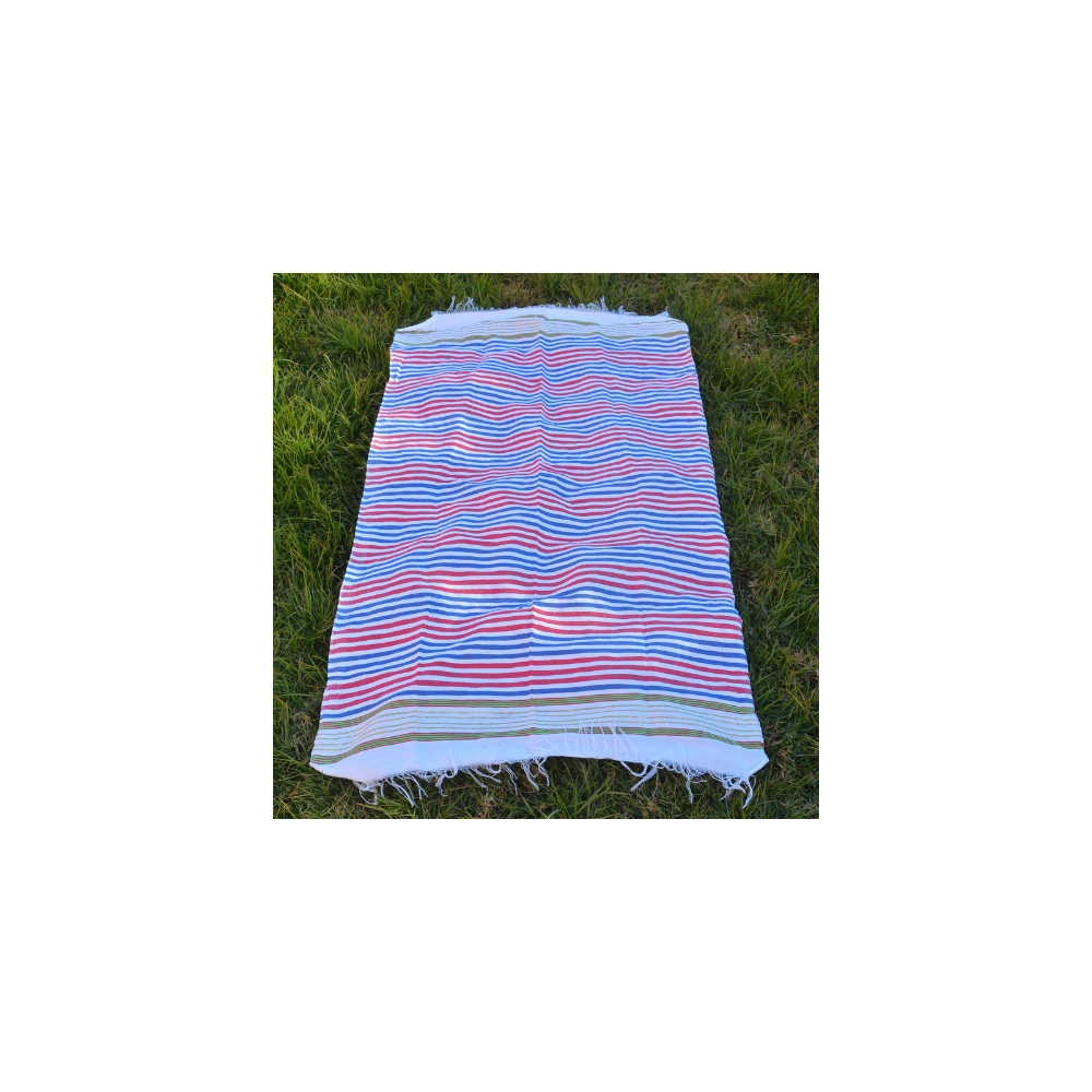 Plaid marocain tissée en coton bleu/blanc et rouge