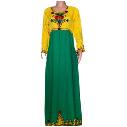 gandoura marocaine brodeé jaune/vert
