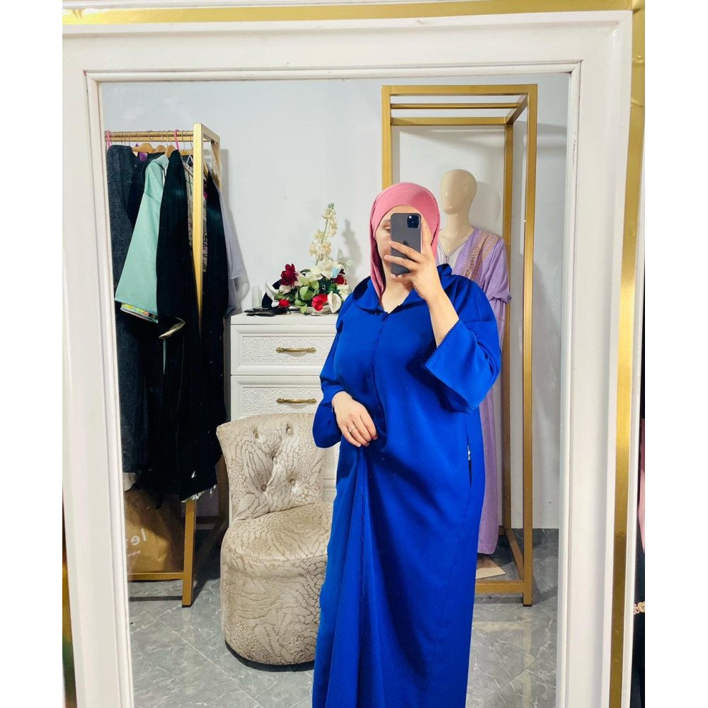 DJellaba bleue royale en tissu crêpe léger