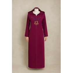 Jellaba en crêpe magenta avec broderie Tarz Fassi