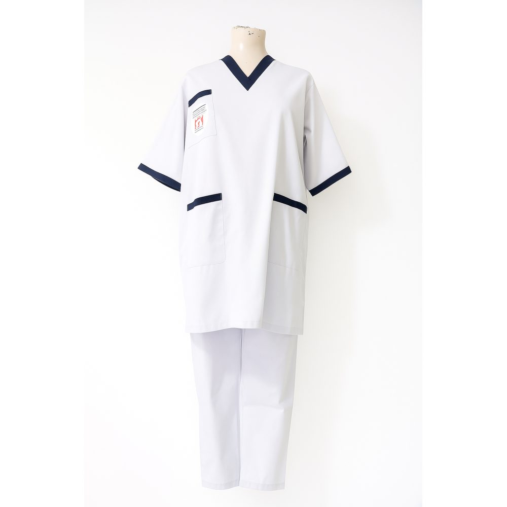 Tenue médicale professionnelle unisexe – Blanc & Bleu Marine