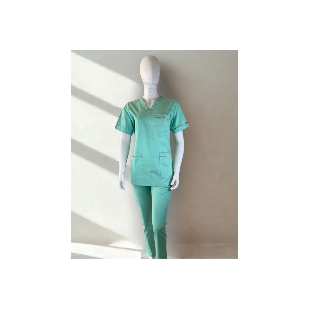 Tenue médicale unie verte  Ensemble blouse et pantalon