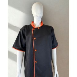 Veste de cuisine noire à boutons orange