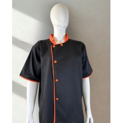 Veste de cuisine noire à boutons orange