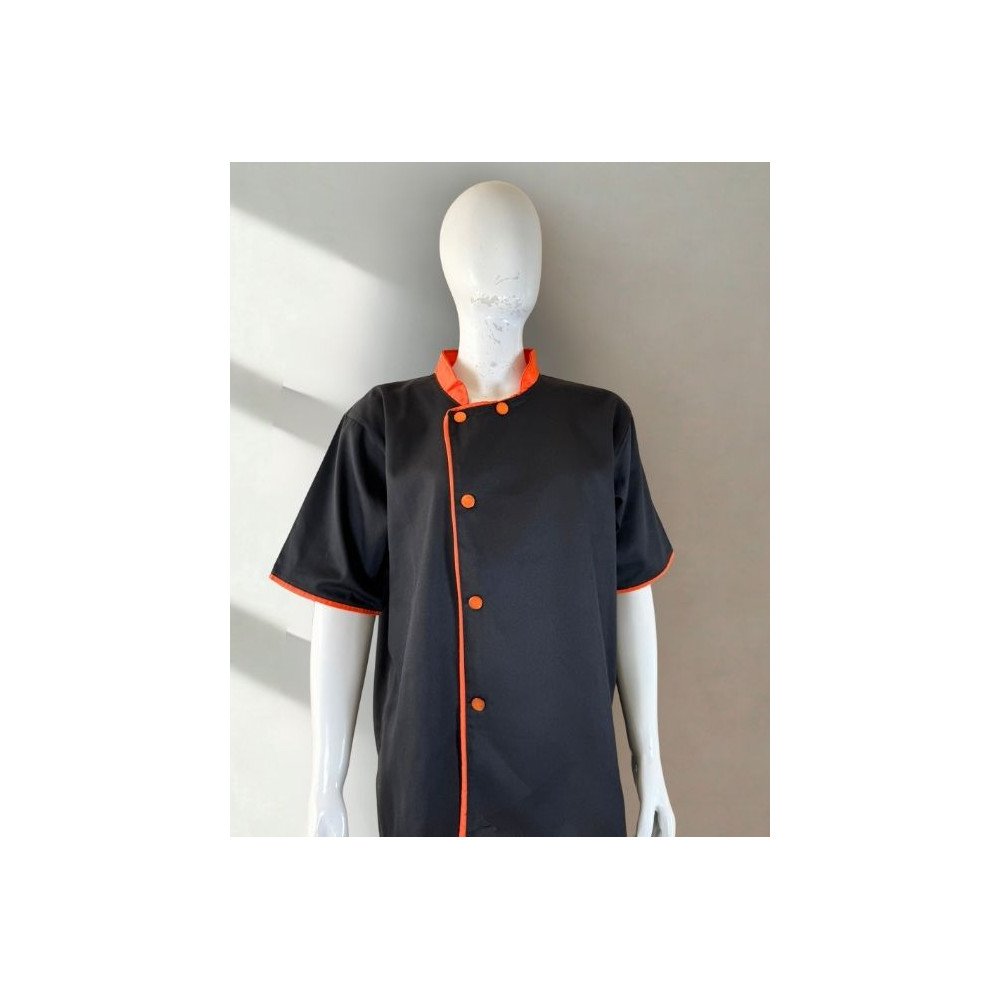 Veste de cuisine noire à boutons orange