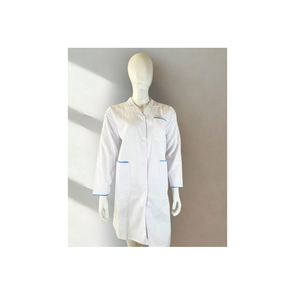 Blouse médicale blanche à liserés bleus 