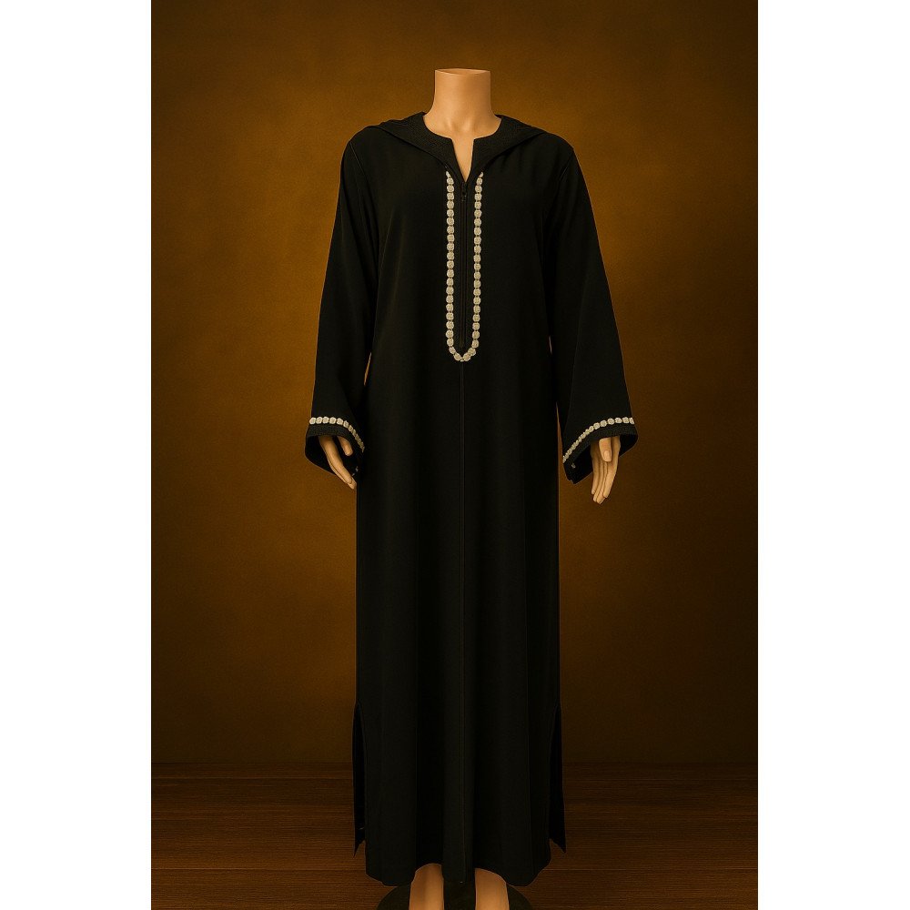 Élégance intemporelle en noir — Jellaba 2 pièces