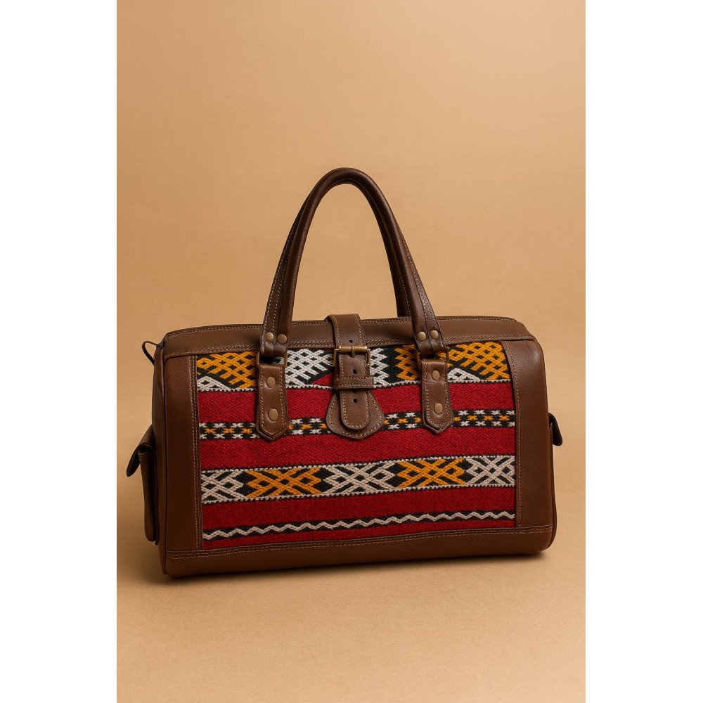  Sac de voyage artisanal en cuir et tissu berbère
