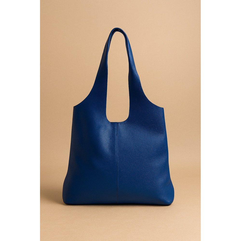 Sac cabas en cuir bleu fait main