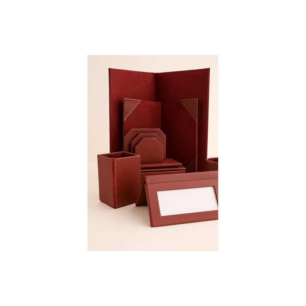 Set de bureau en cuir bordeaux 